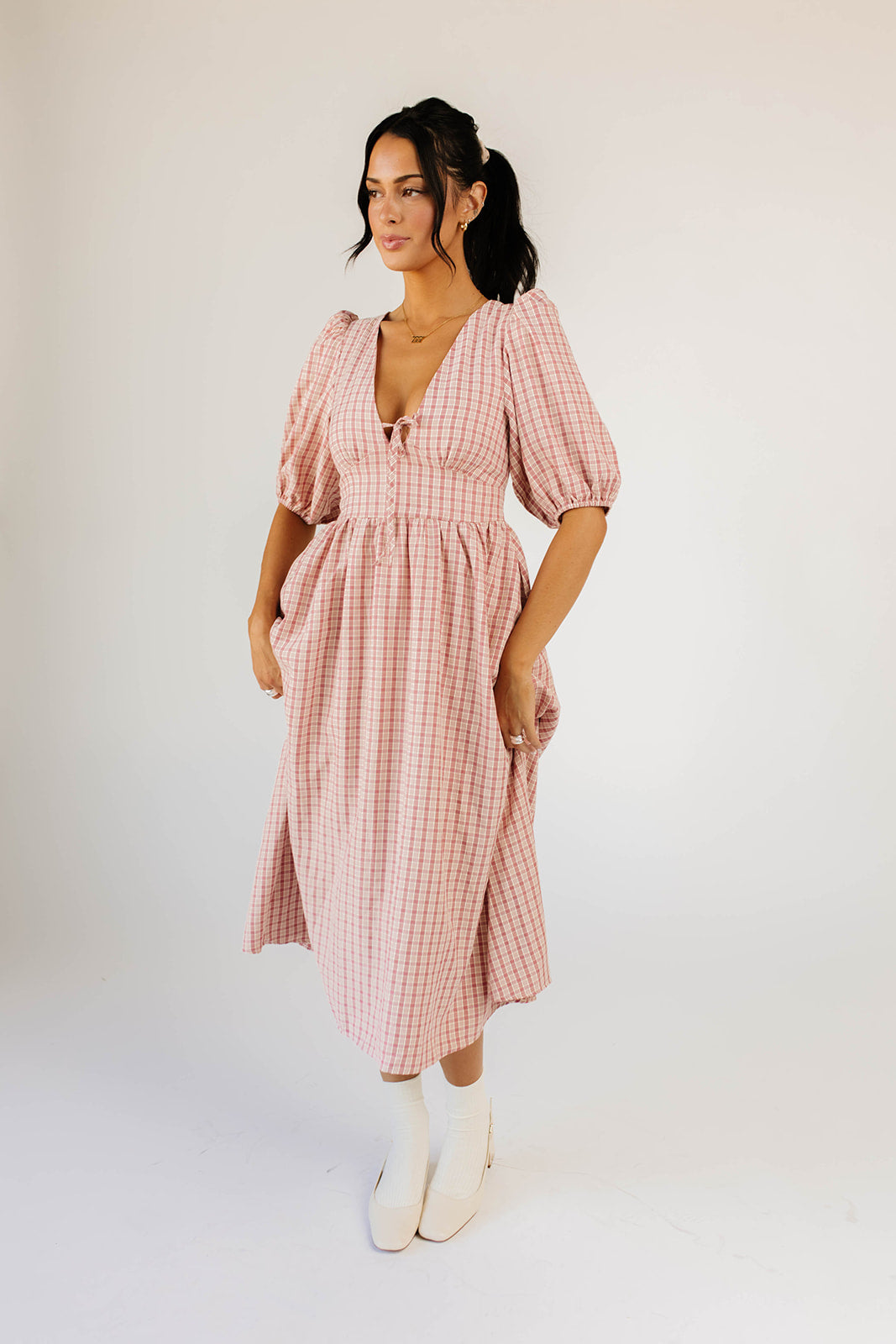 adeline midiklänning // rosa rutig *exklusivt från zoco*