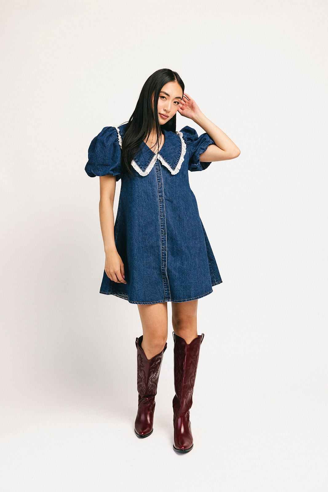 klänning med vallmokrage // denim älskling *exklusivt från Zoco*