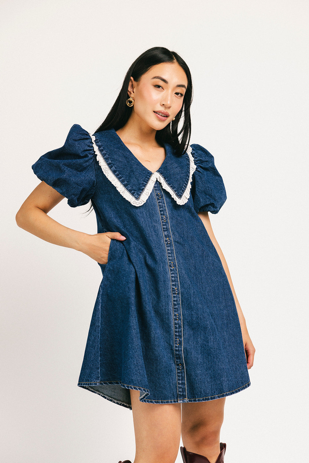 klänning med vallmokrage // denim älskling *exklusivt från Zoco*