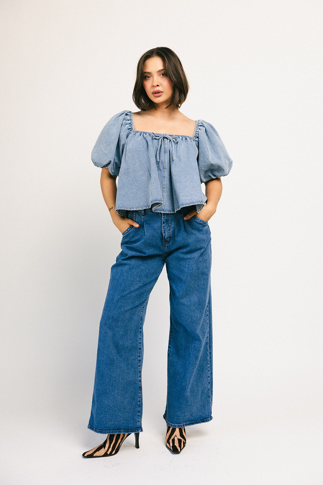amelia puffärmad topp // denim *exklusivt från Zoco*