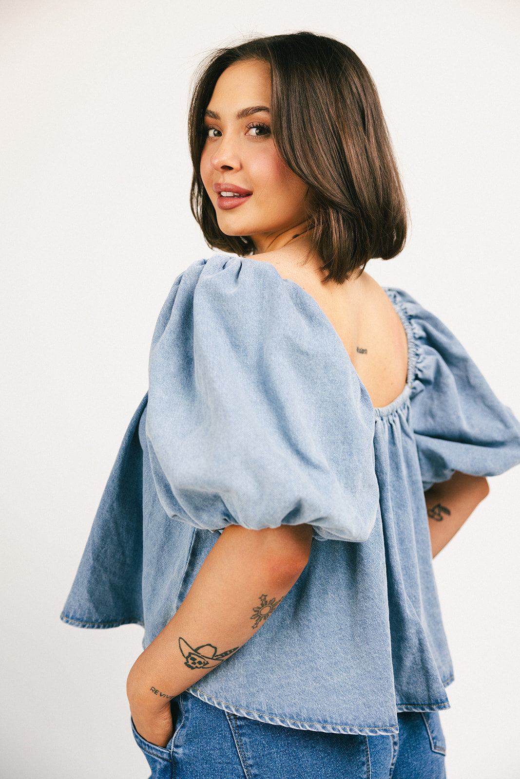 amelia puffärmad topp // denim *exklusivt från Zoco*