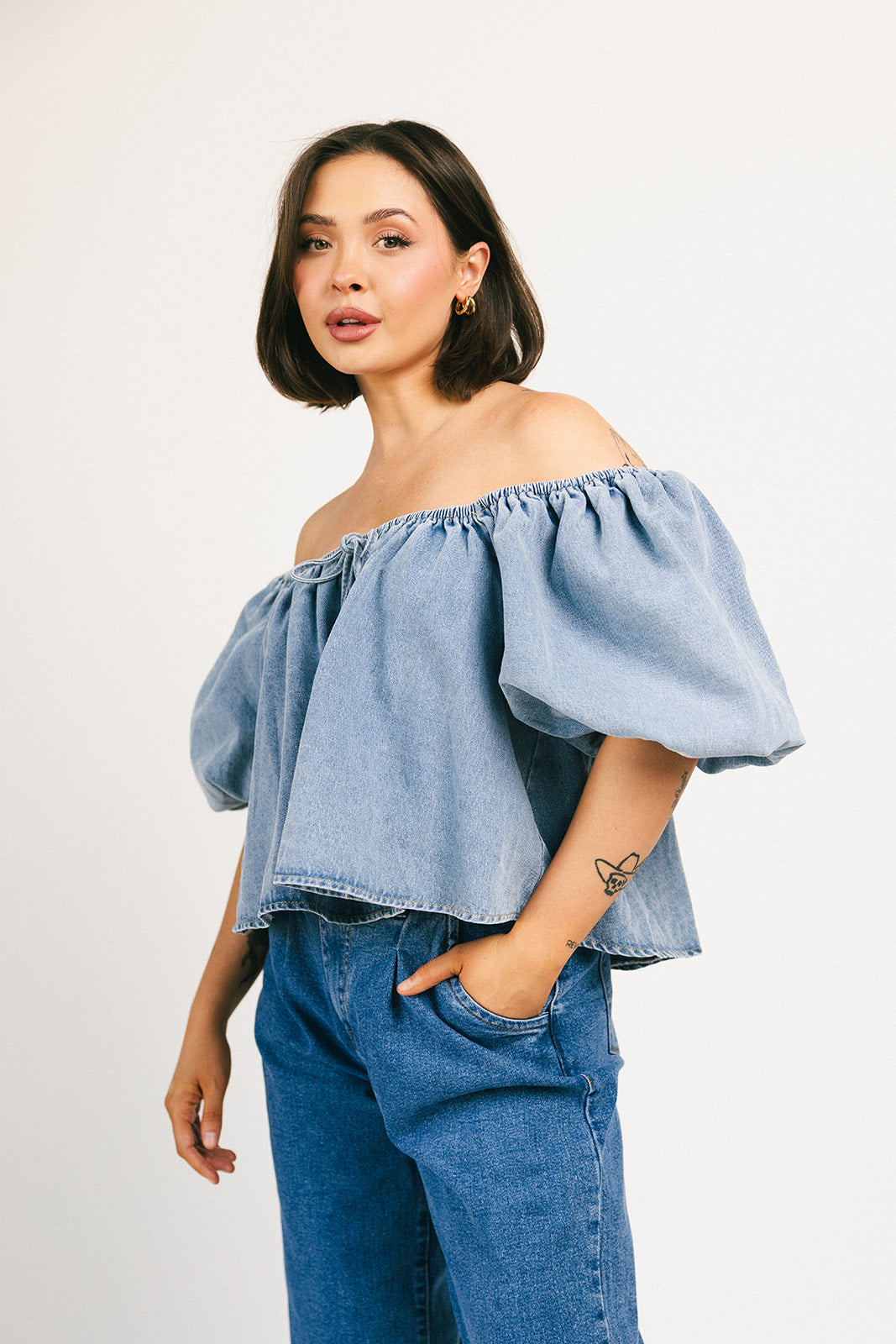 amelia puffärmad topp // denim *exklusivt från Zoco*