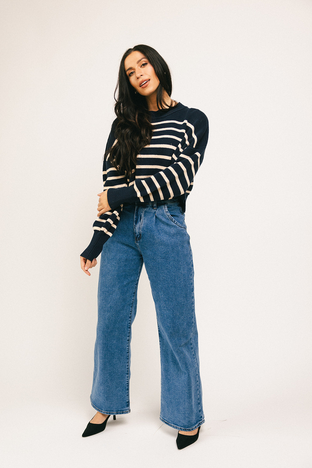 come on striped sweater // navy