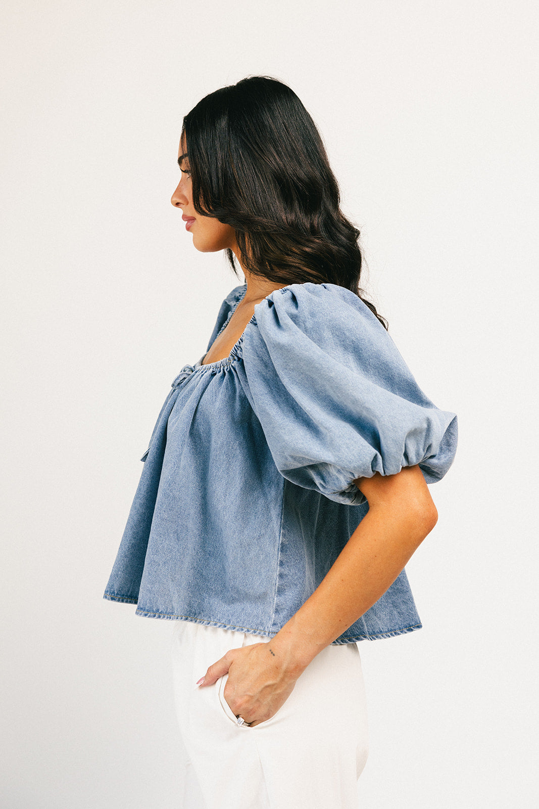 amelia puffärmad topp // denim *exklusivt från Zoco*