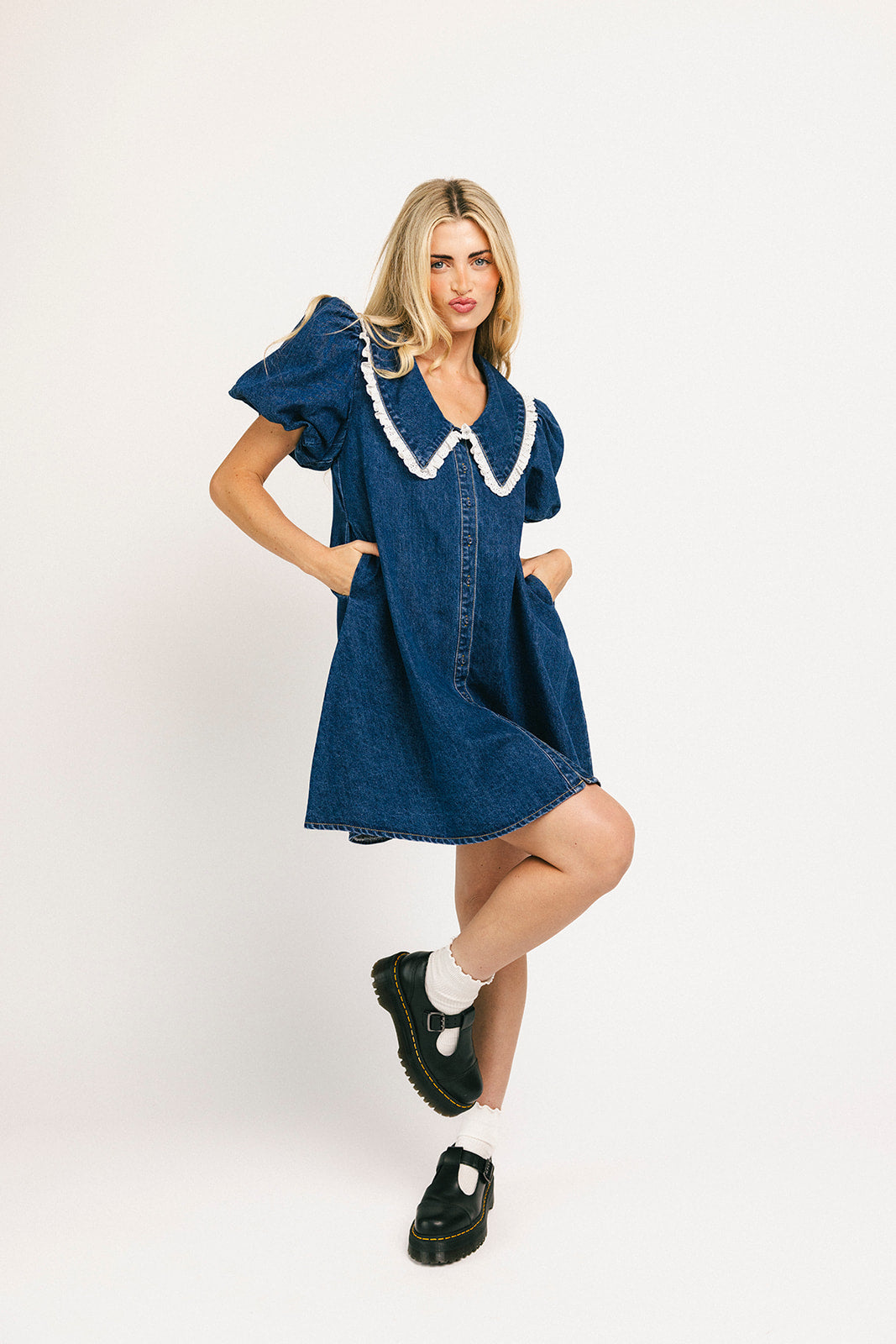 klänning med vallmokrage // denim älskling *exklusivt från Zoco*