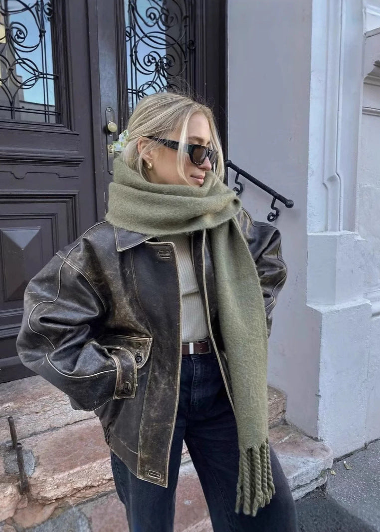 Novalie - Vintage damjacka i PU-läder med tvättad look och avslappnad passform