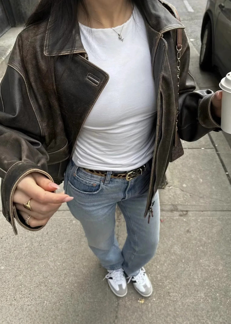 Novalie - Vintage damjacka i PU-läder med tvättad look och avslappnad passform