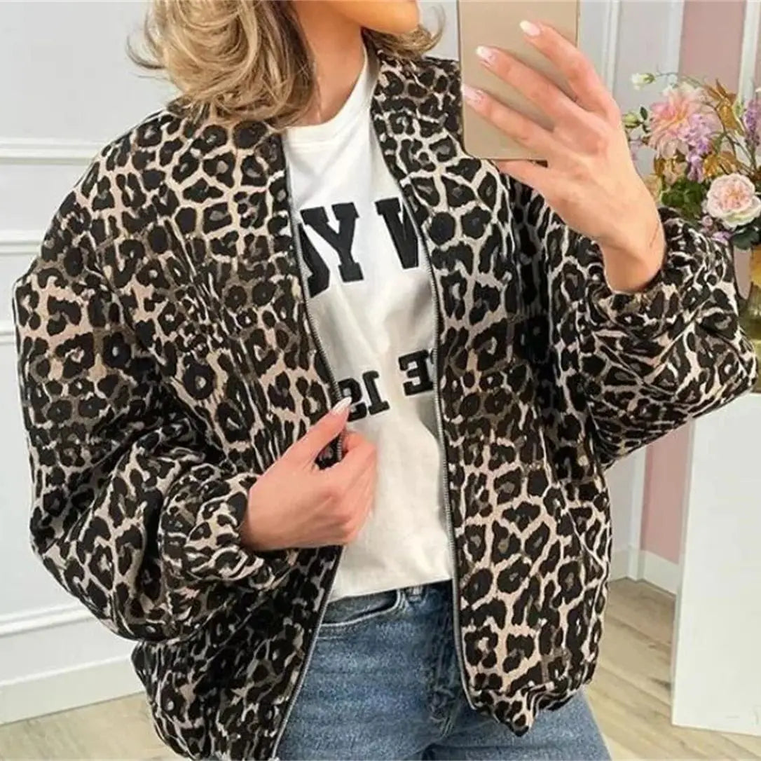 Cambria - Leopardmönstrad bomberjacka