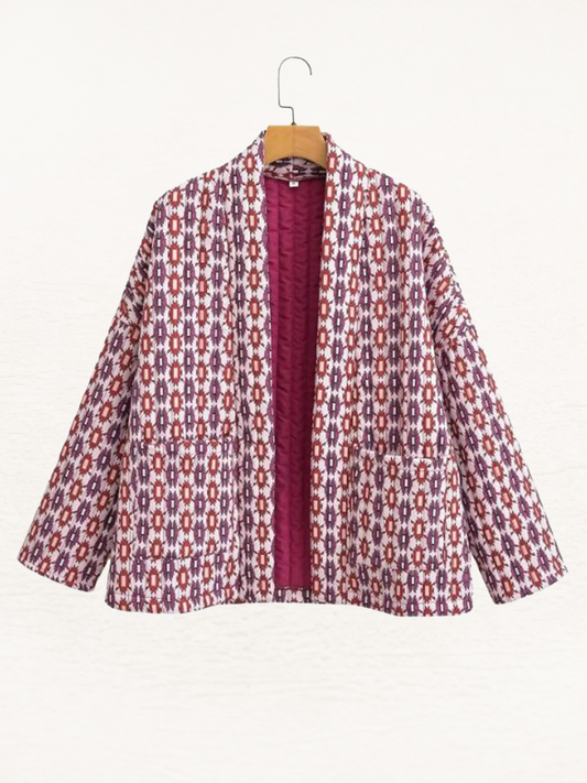 Tessy - Damquiltad jacka Lätt vadderad jacka med elegant geometriskt tryck, mitt upptill