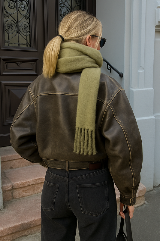 Novalie - Vintage damjacka i PU-läder med tvättad look och avslappnad passform